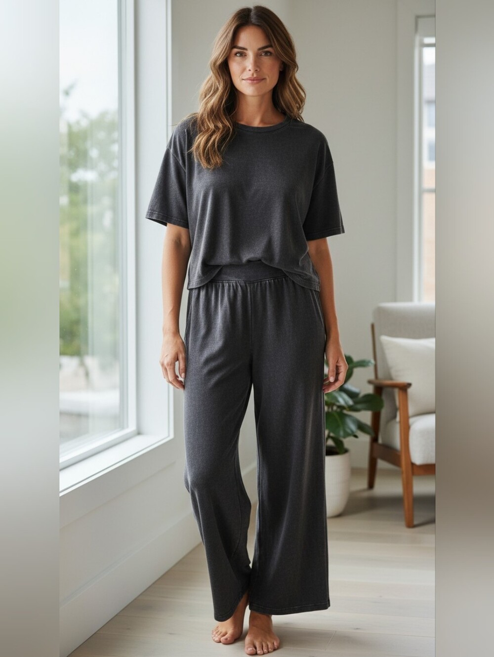 Harmony Balance Wide-Leg 2-Piece Set — Mineral Wash Charcoal, NWT - Picture 2 of 4